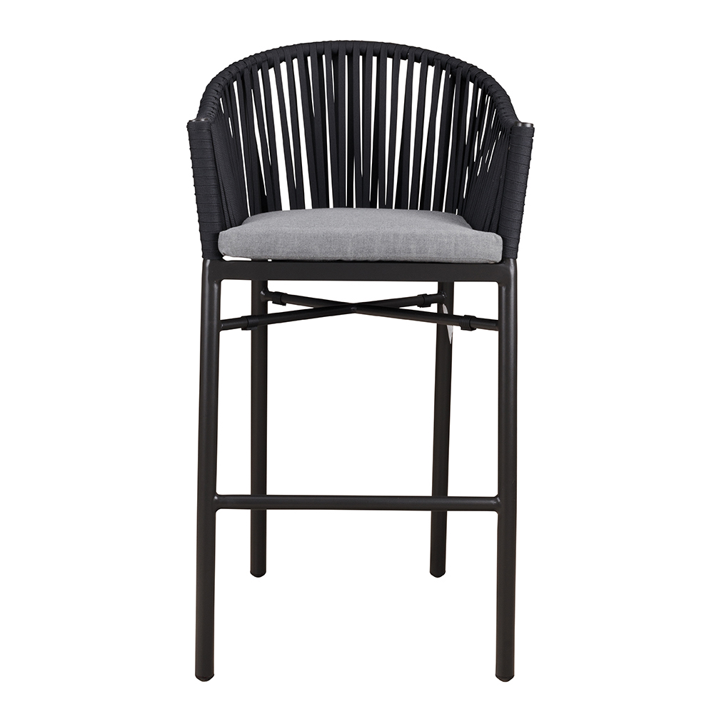 Outdoor-Barhocker Ramila-Bar Dark Grey mit Aluminiumgestell und grauem Sitzkissen Frontansicht