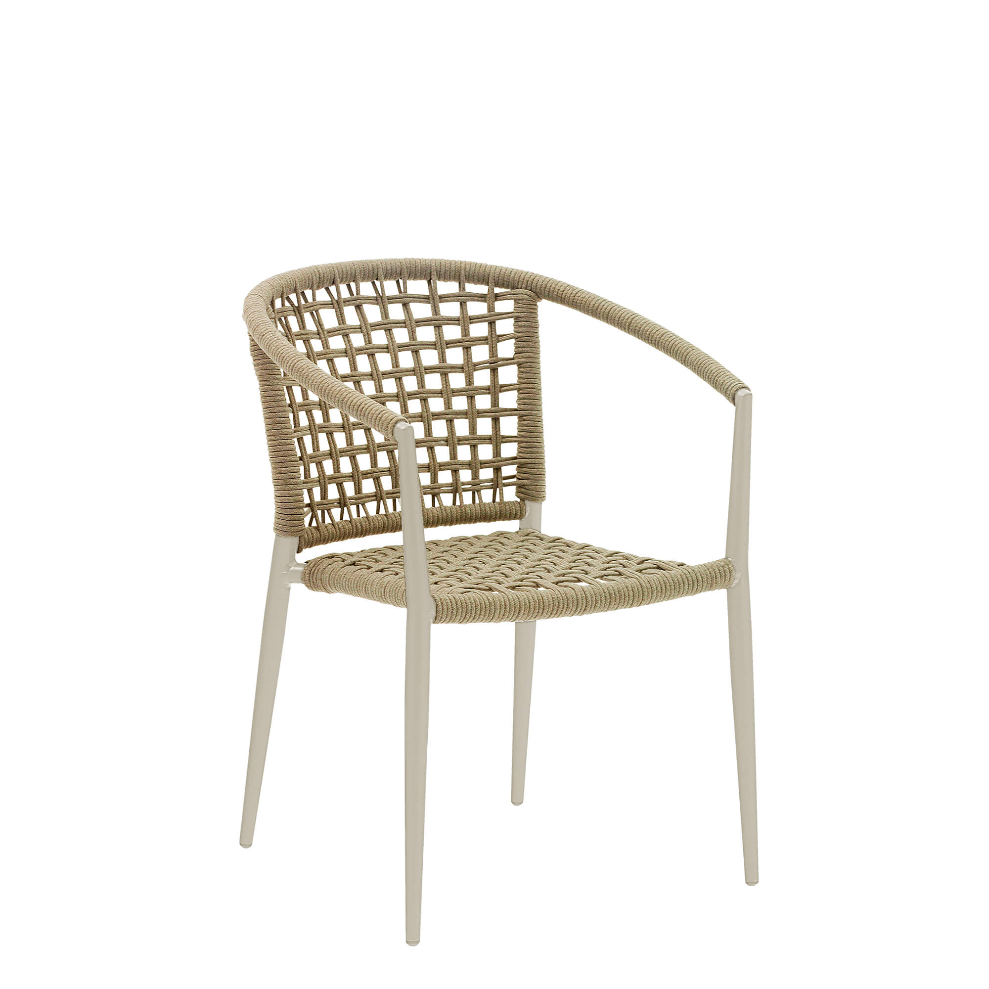 terrassenstuehle_gastronomie_caldras_creme_vorderansicht Calderas Creme Outdoorstuhl mit Armlehnen und Geflecht – Vorderansicht