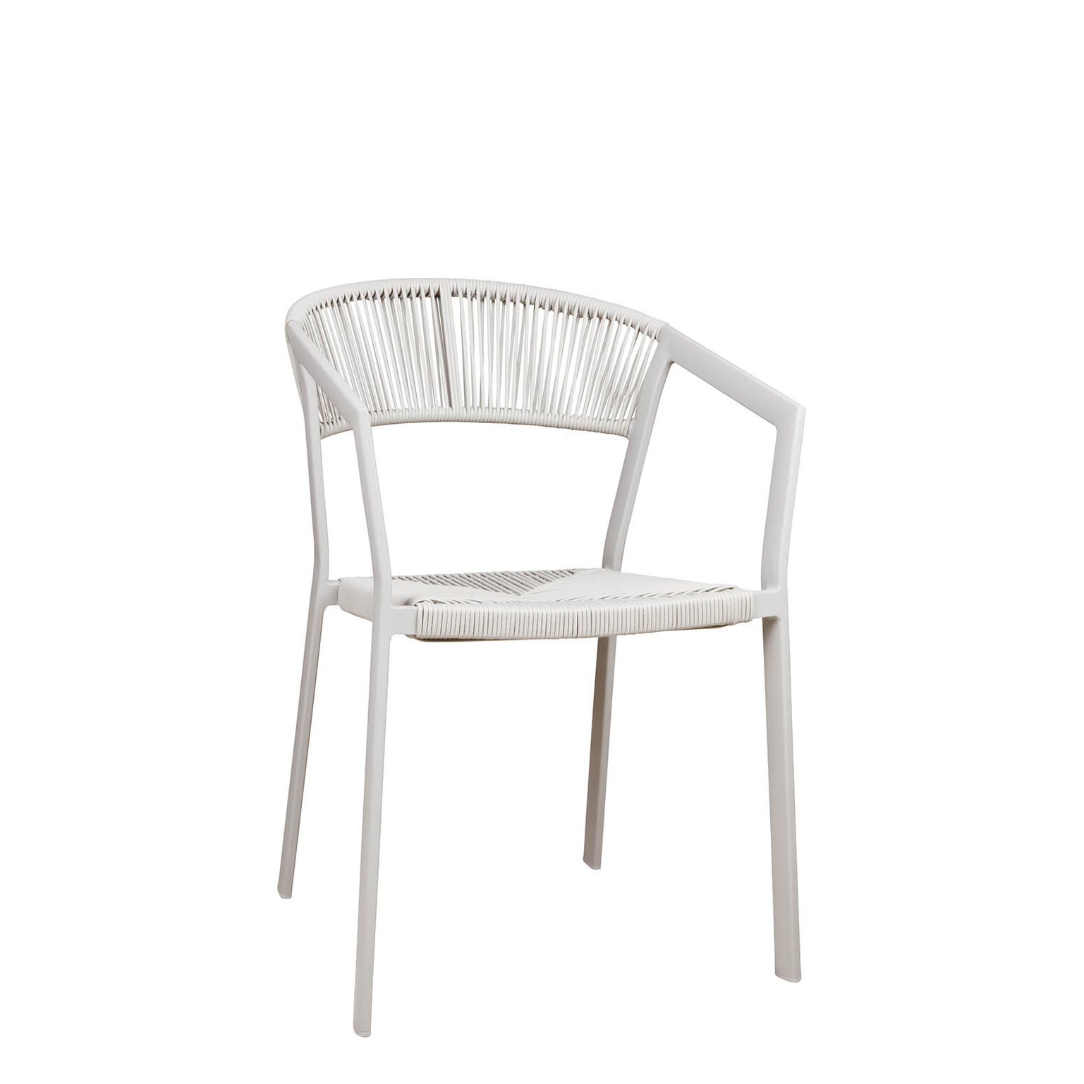 Gastronomie-outdoor-stuhl-Sponto_X_Greige_vorne Sponto-X Greige Outdoorstuhl mit pflegeleichtem Kunststoffgeflecht und Greige-Gestell – Seitenansicht