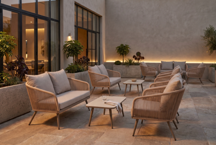 Outdoor-Loungemöbel auf Terrasse für Gastronomie und Hotel