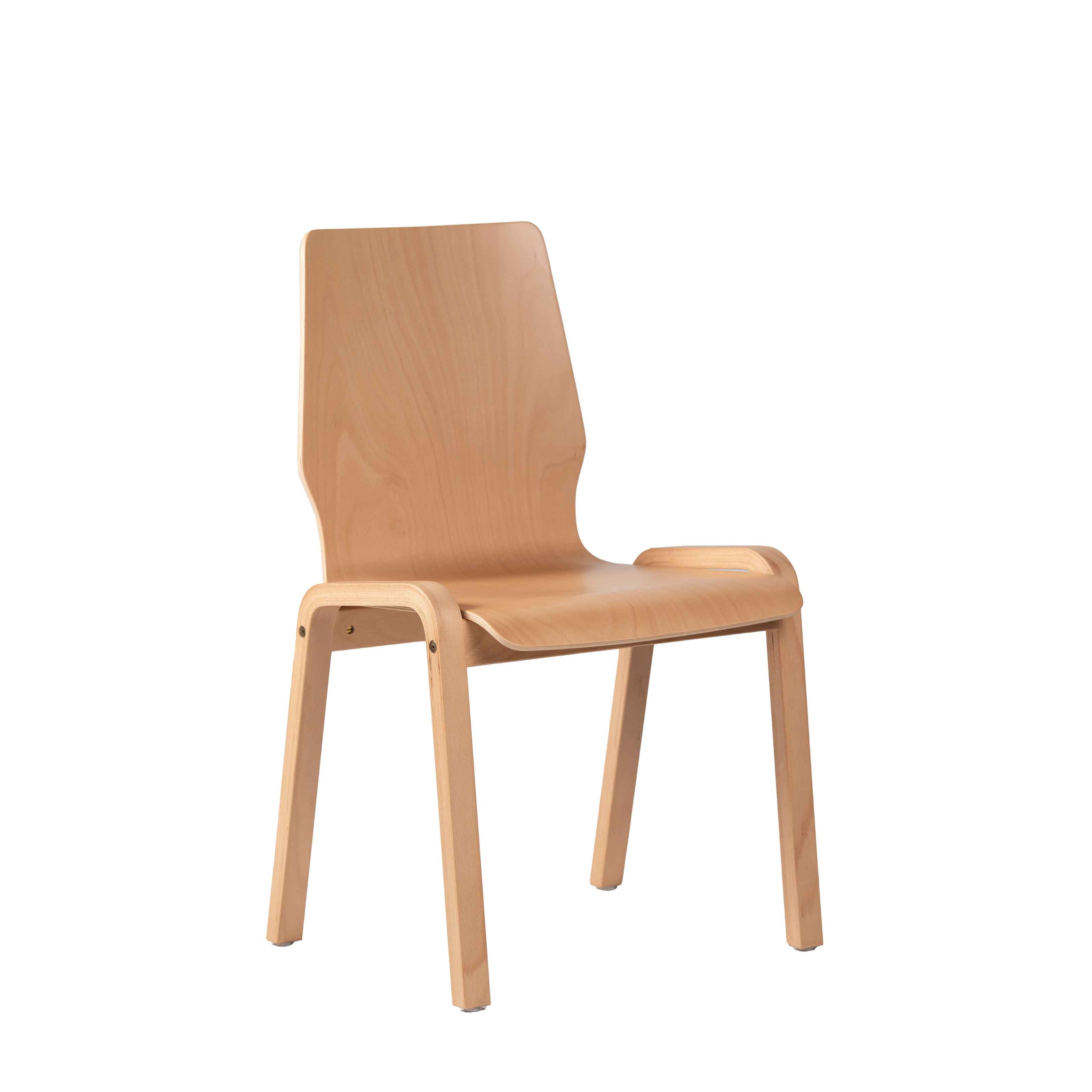 konferenzstuhl_stapelbar_eruno_200_w_vorne Konferenzstuhl Eruno 200 W mit Rückenlehne aus Buchenholz ohne Sitzpolster – schräge Vorderansicht