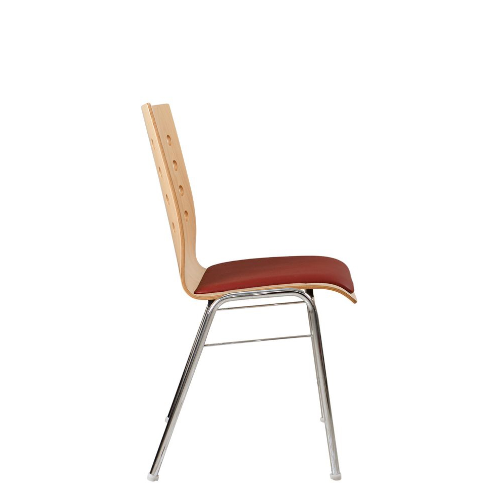 Konferenzstuhl Eruno-510 mit rotem Sitzpolster, verchromtem Metallgestell, stapelbar Seitenansicht