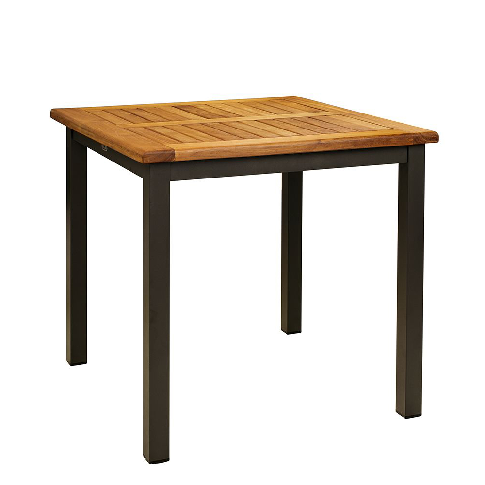 Lexo-Anthrazit-80x80cm_TP_Teak_vorne_1000px Outdoortischgestell Lexo 80x80 aus Aluminium in Anthrazit – wetterfestes Gastrogestell für Außenbereiche