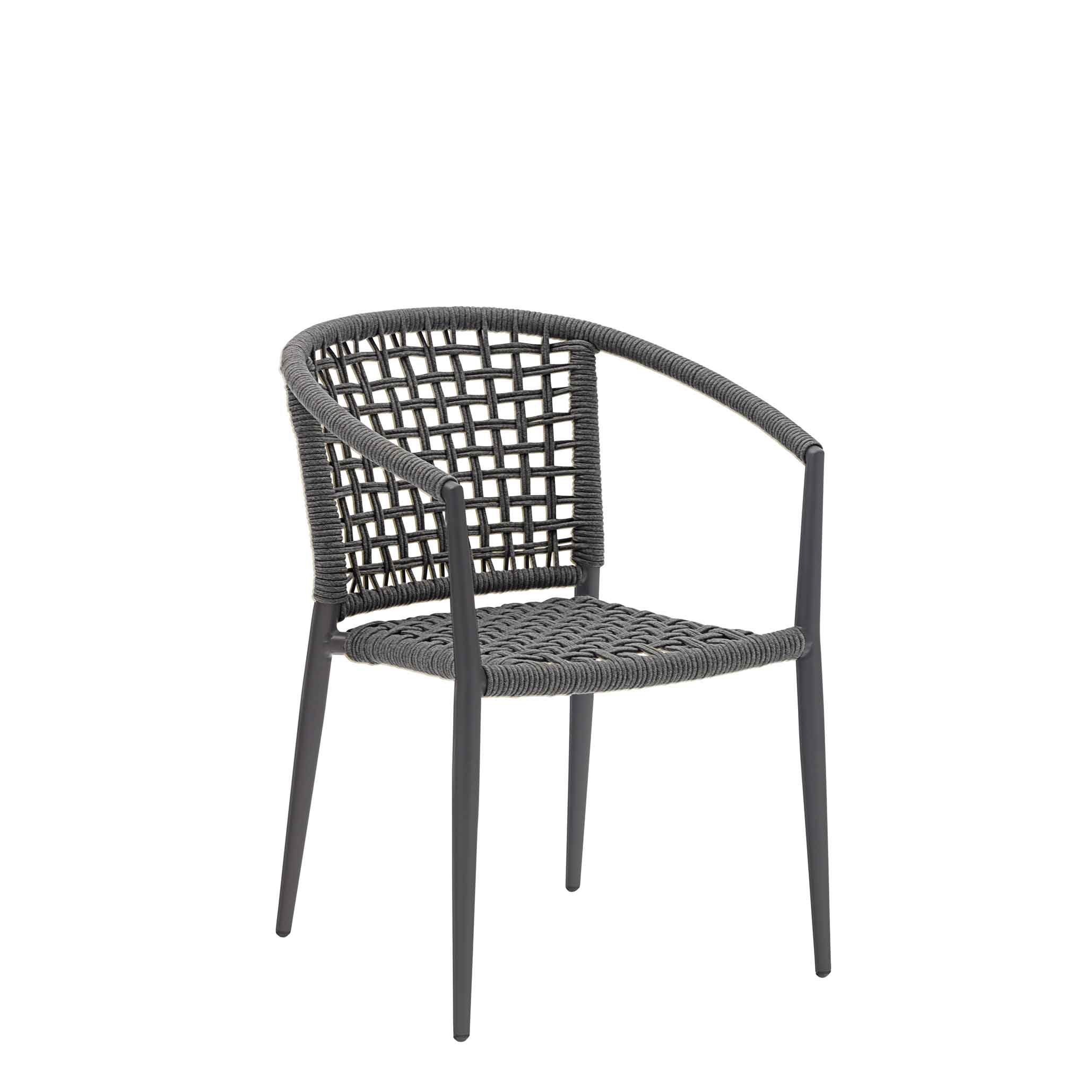 terrassenstuehle_gastronomie_caldras_grey_vorderansicht Calderas Grey Outdoorstuhl mit Armlehnen und Geflecht – Vorderansicht