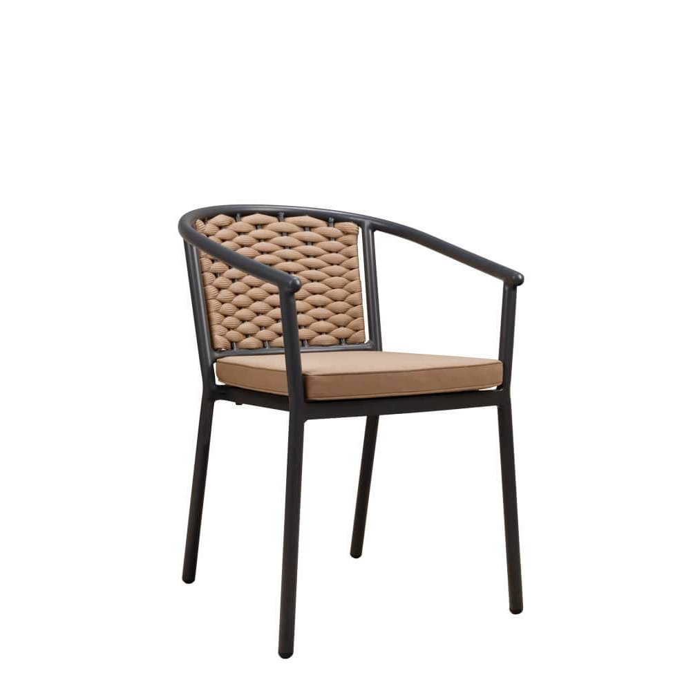 Nea-caramel_1 Terrassenstuhl Nea Caramel mit Rope-Rückenlehne und Aluminiumgestell für die Gastronomie