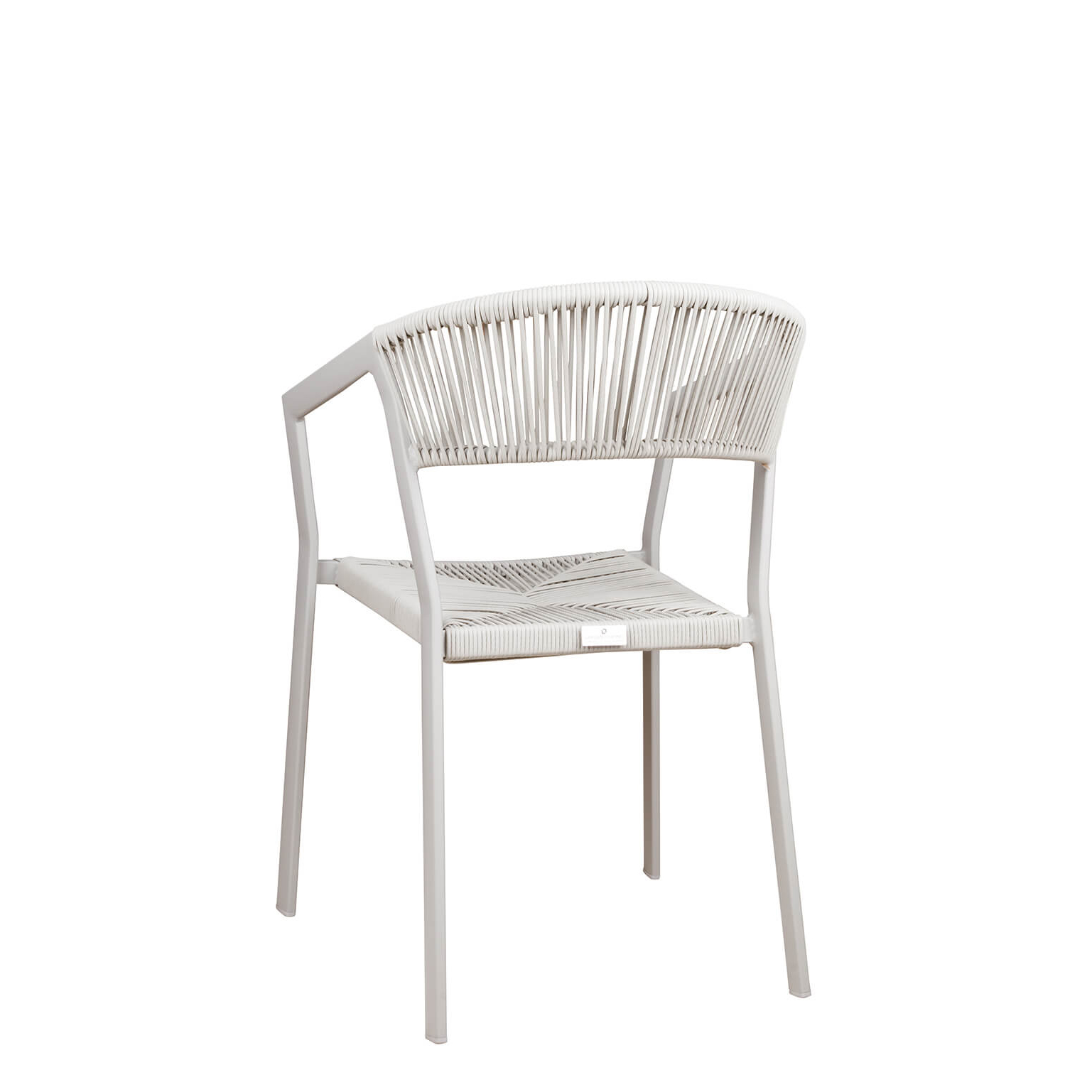 Sponto-X Greige Stuhl von hinten mit ergonomischer Rückenlehne und wetterfestem Geflecht