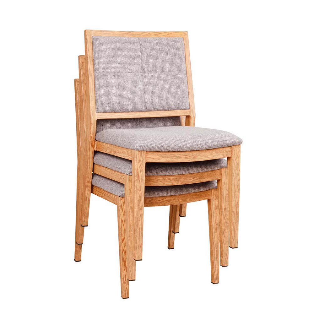 Stapelbarer Bankettstuhl Tirano mit Polsterung und Holzoptik-Gestell