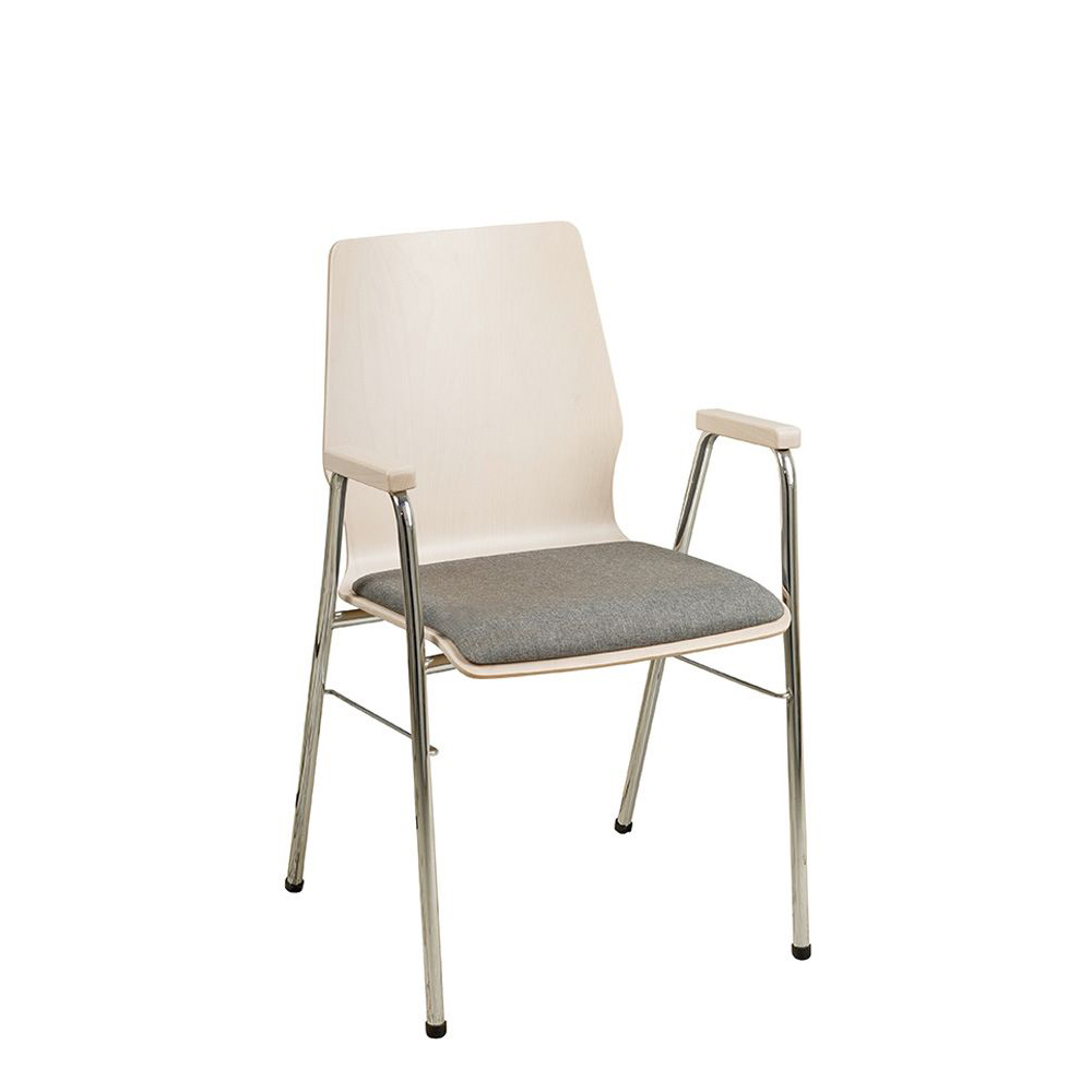 Eruno-210-A50_Kastelleiche_Lux-5_vorne_1000pxPbCIFMNBVaYEl Konferenzstuhl Eruno-210-A50 mit Polstersitz, Holzlehne, Armlehnen und verchromtem Gestell