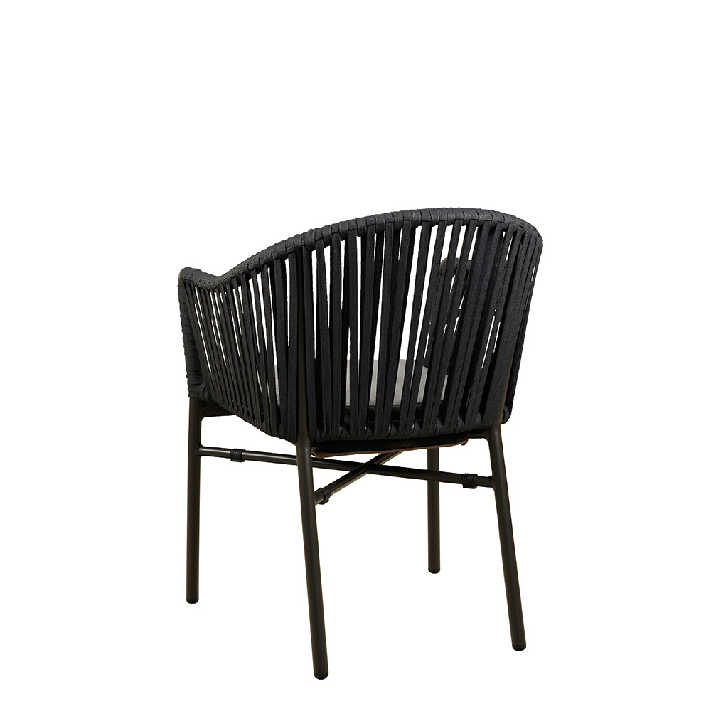 Terrassenstuhl Ramila-48 Dark Grey mit beigem Aluminiumgestell und Textilen-Rücken, stapelbar und wetterfest für Gastronomie Rückenansicht