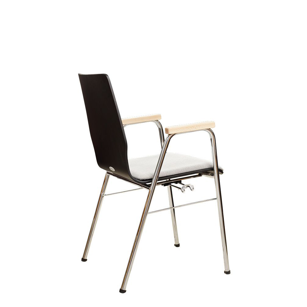 Konferenzstuhl Eruno-210-A50 mit Polstersitz, Holzlehne, Armlehnen und verchromtem Gestell