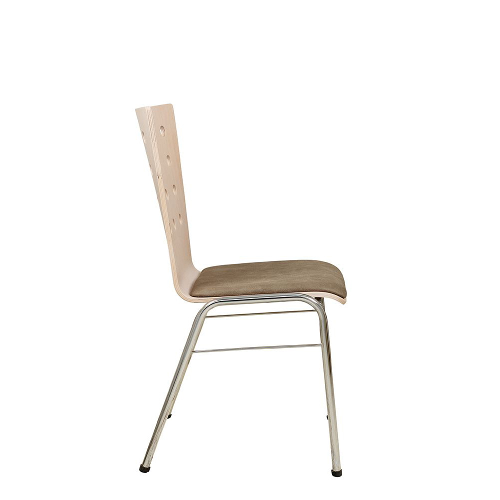 Konferenzstuhl Eruno-510 mit rotem Sitzpolster, verchromtem Metallgestell, stapelbar Beizton: Kastelleiche | Bezug: Bulus 14 Seitenansicht