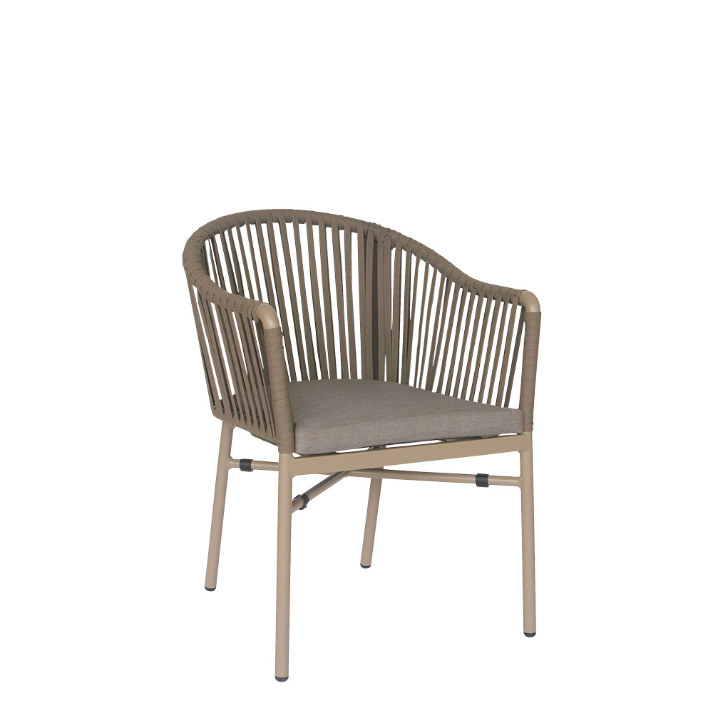 Gastronomie_Terrassenstuhl_Ramila_Brown_vorne_frei_neu_1000px Ramila-48 Brown Terrassenstuhl mit beigem Aluminiumgestell und Textilen-Rücken, stapelbar und wetterfest für Gastronomie