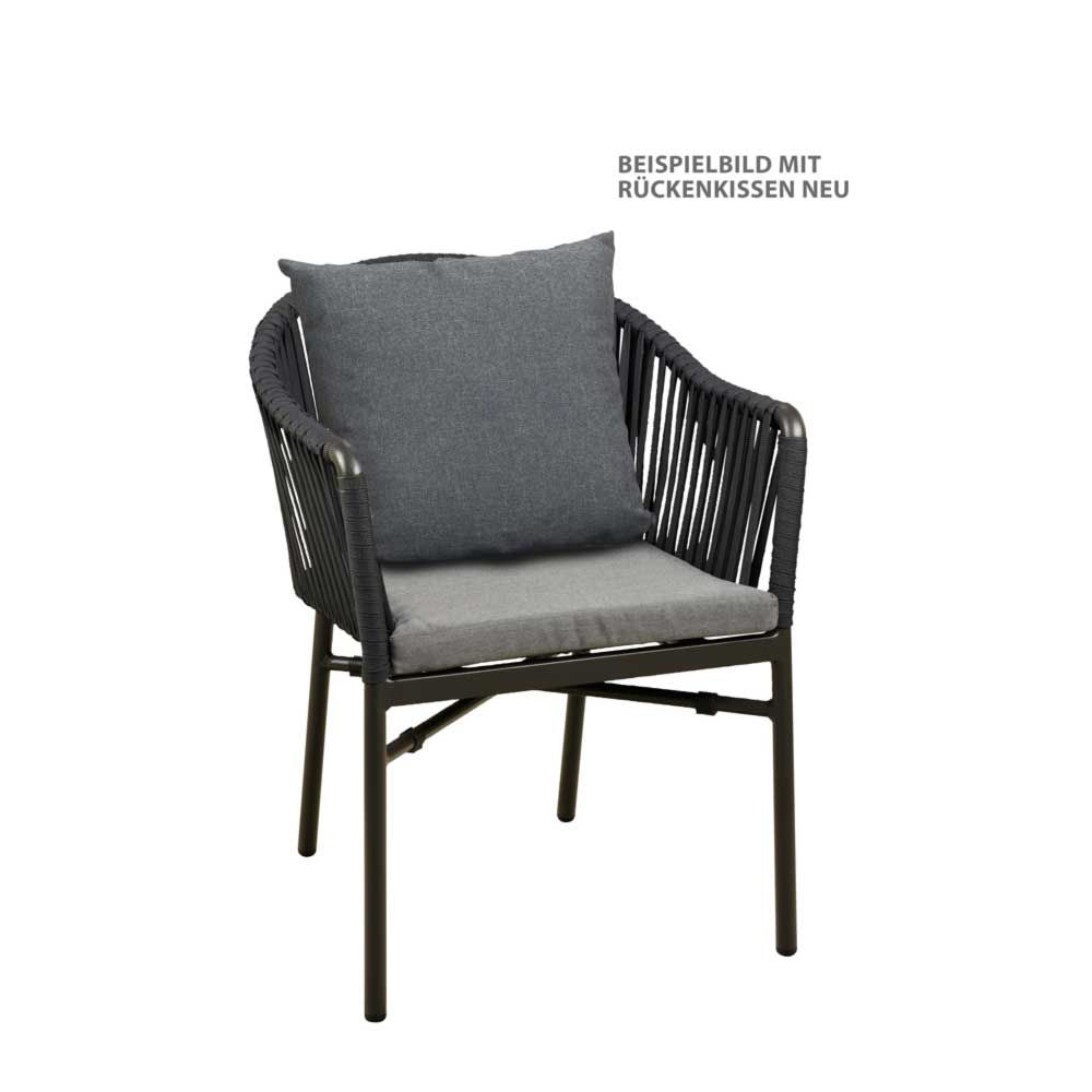 Ramila-48 Tiffany Terrassenstuhl mit beigem Aluminiumgestell und Textilen-Rücken, stapelbar und wetterfest für Gastronomie Detailansicht mit Sitzkissen