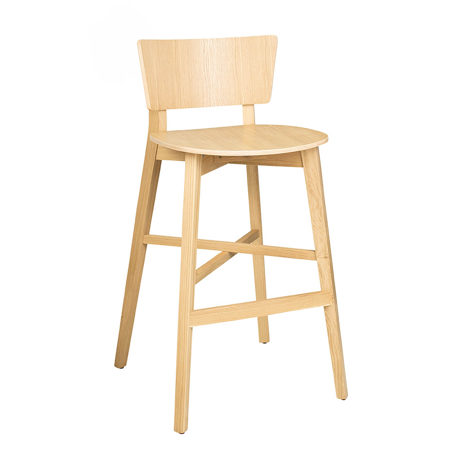 Gastronomiebarhocker_Holzbarhocker_dimoni_bar_vorne Gastronomiebarhocker aus Eiche – Dimoni-Bar Eiche mit Rückenlehne und 74 cm Sitzhöhe