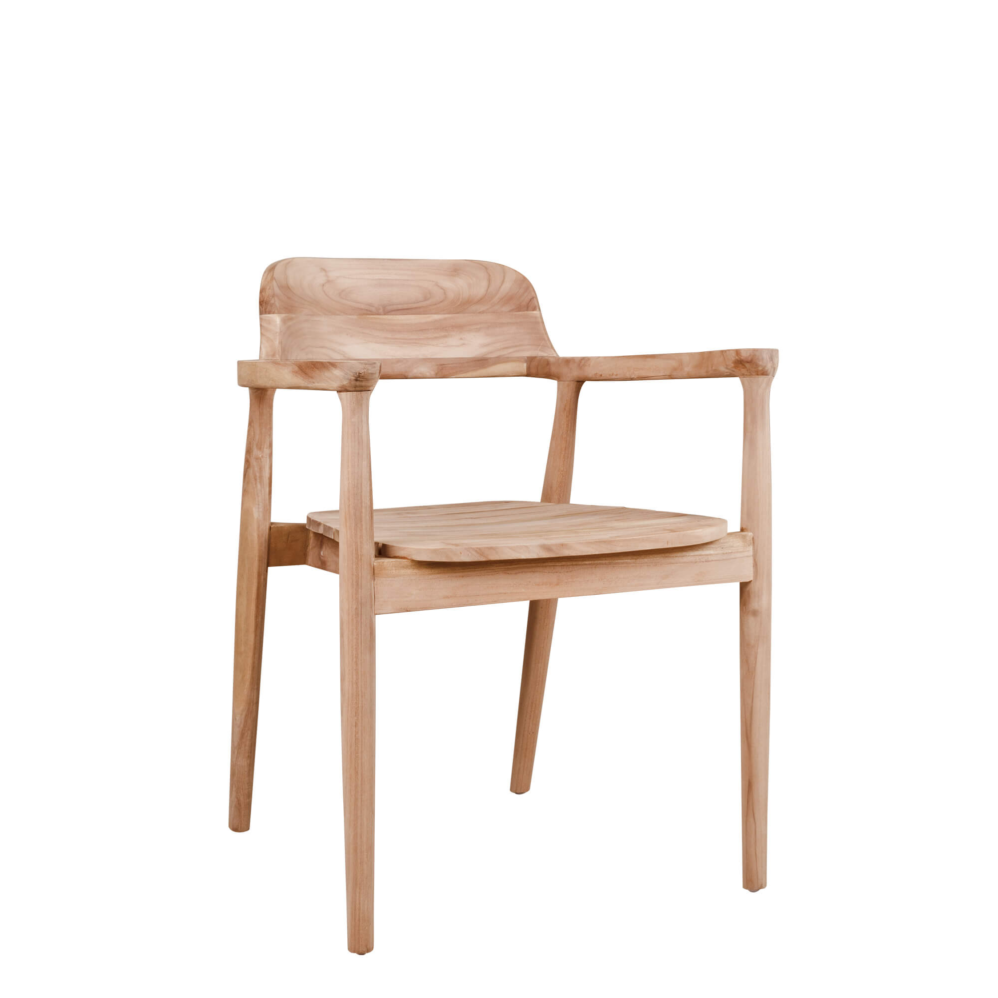 terrassenstuehle_gastronomie_shiro_detail_vorderansicht Shiro Teakholz Outdoorstuhl mit Armlehnen und Geflecht – Vorderansicht