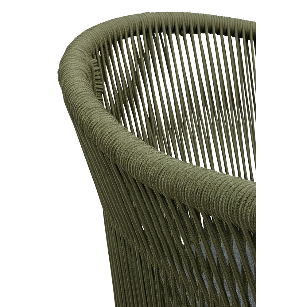 Ramila-TRR Green Terrassenstuhl mit beigem Aluminiumgestell und Textilen-Rücken, stapelbar und wetterfest für Gastronomie Detailansicht Geflecht