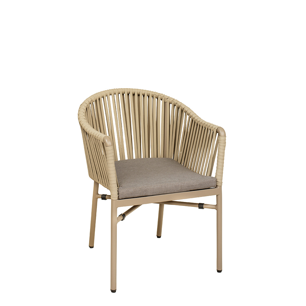 Gastronomie_Terrassenstuhl_Ramila-Macchiato_vorne_2_1000px Ramila Macchiato Terrassenstuhl mit beigem Aluminiumgestell und Textilen-Rücken, stapelbar und wetterfest für Gastronomie