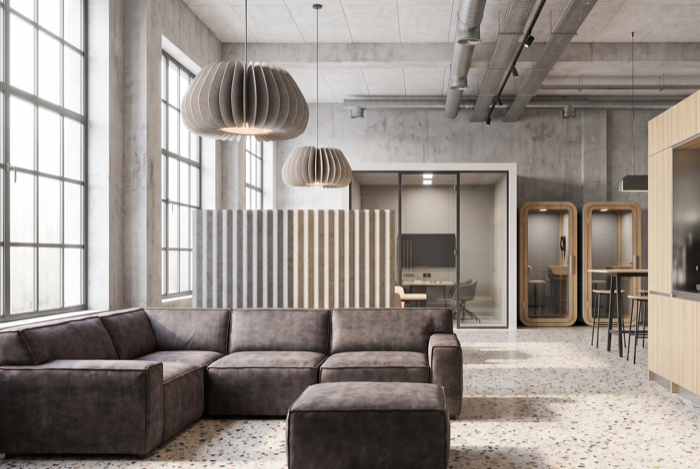 Modulares graues Loungesofa in modernem Raum