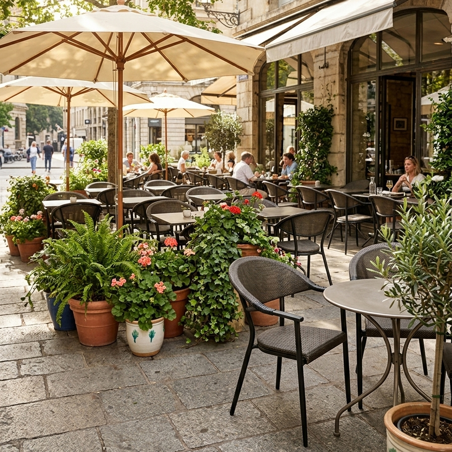 Spinaro classic Outdoorstuhl mit Geflecht – Milieubild Restaurant