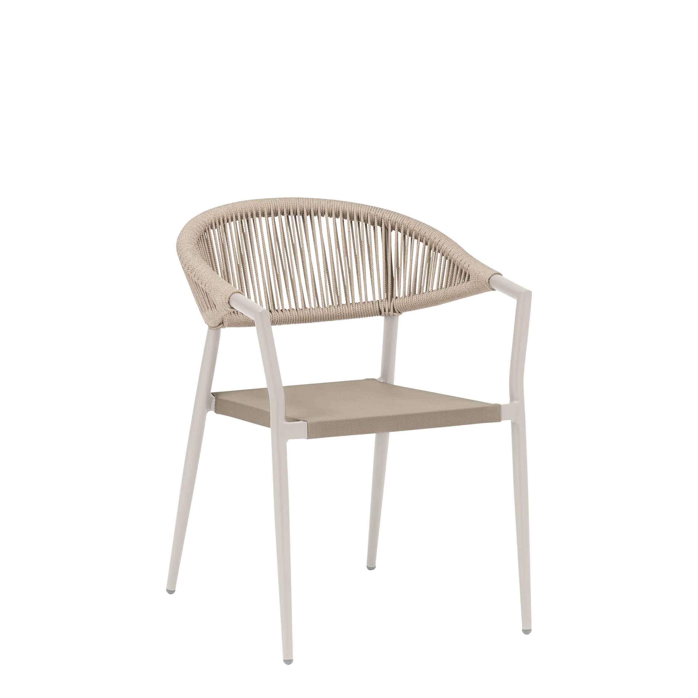 terrassenstuehle_gastronomie_elcabo_cream_vorderansicht Elcabo Cream Outdoorstuhl mit Armlehnen und Geflecht – Vorderansicht