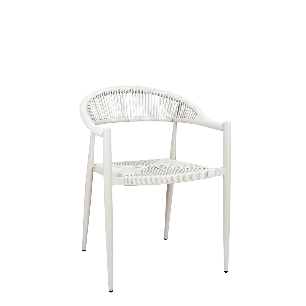 terrassenstuehle_gastronomie_Spidano_X_Coral_Coral_ Spidano-X Greige-Greige Outdoorstuhl mit Rücken- und Armlehne mit Hellgrauen Flechtmuster- Vorderansicht