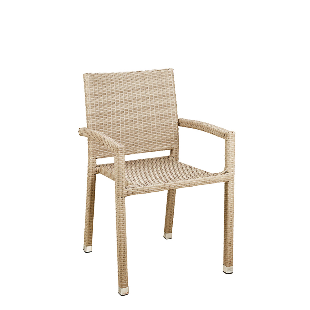 Gastronomie_Terrassenstuhl_Panama-new-beige_vorne_2_1000px Terrassenstuhl Panama New Beige aus Kunststoffgeflecht mit Armlehnen und Aluminiumgestell