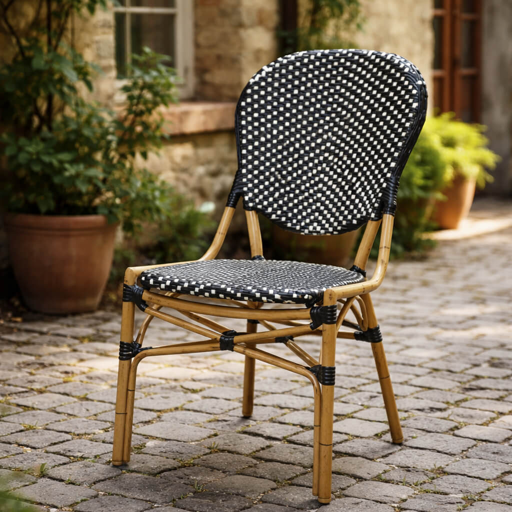 Camino black Outdoorstuhl mit Geflecht – Milieubild einzeln