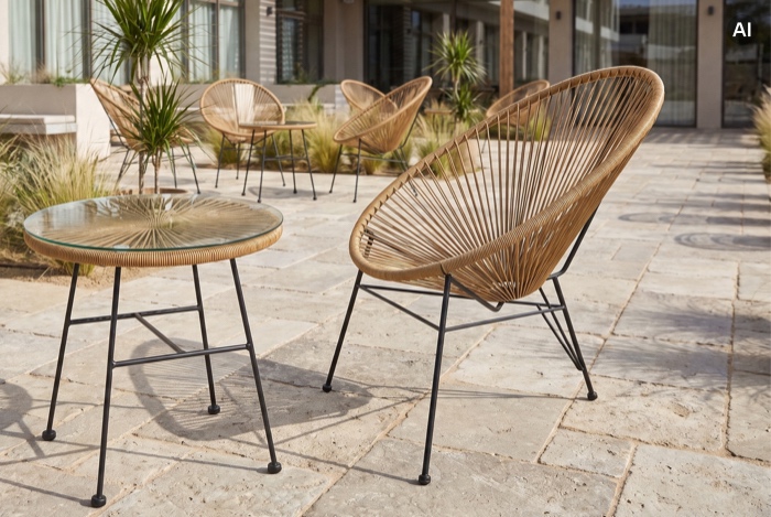 Runder Outdoor-Loungetisch mit Sesseln