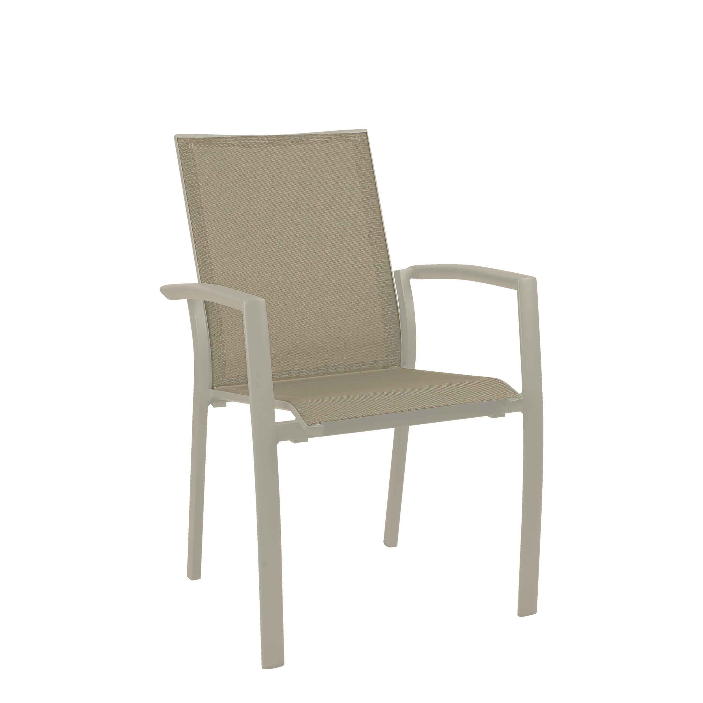 Gomera-Cream-Taupe Outdoorstuhl mit Rückenlehne mit Armlehne - Frontalansicht