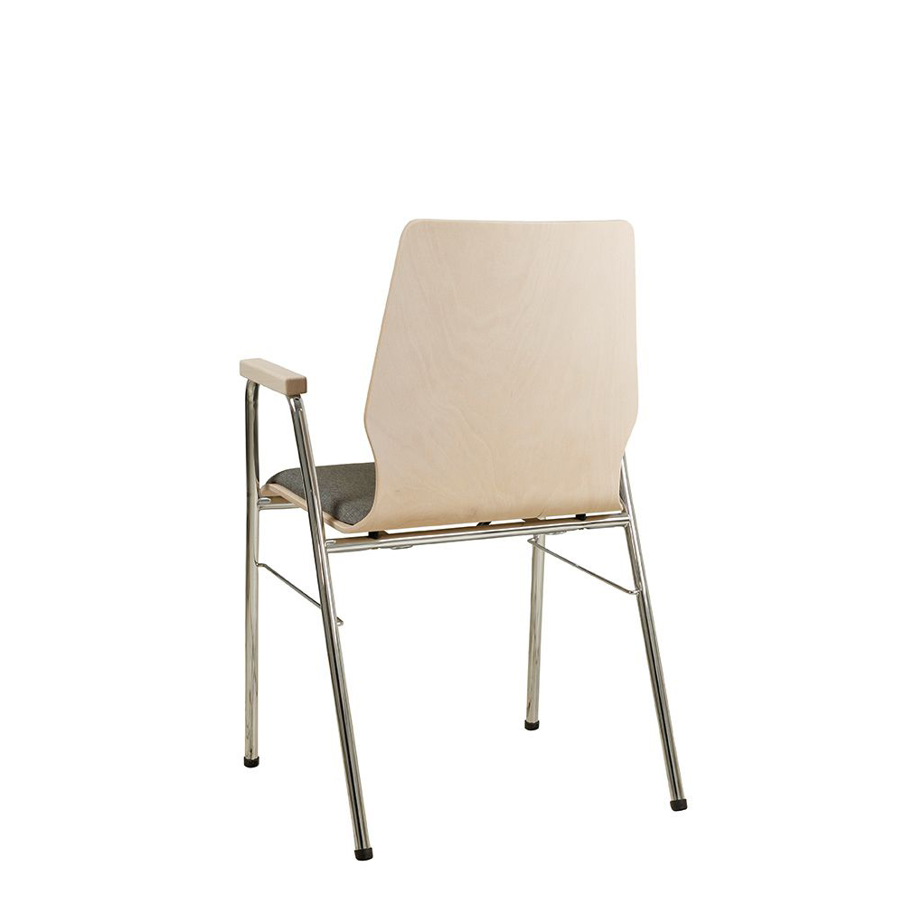 Eruno-210-A50_Kastelleiche_Lux-5_hinten_1000px Konferenzstuhl Eruno-210-A50 mit Polstersitz, Holzlehne, Armlehnen und verchromtem Gestell Beizton: Kastelleiche | Bezug: Lux 5 Rückansicht