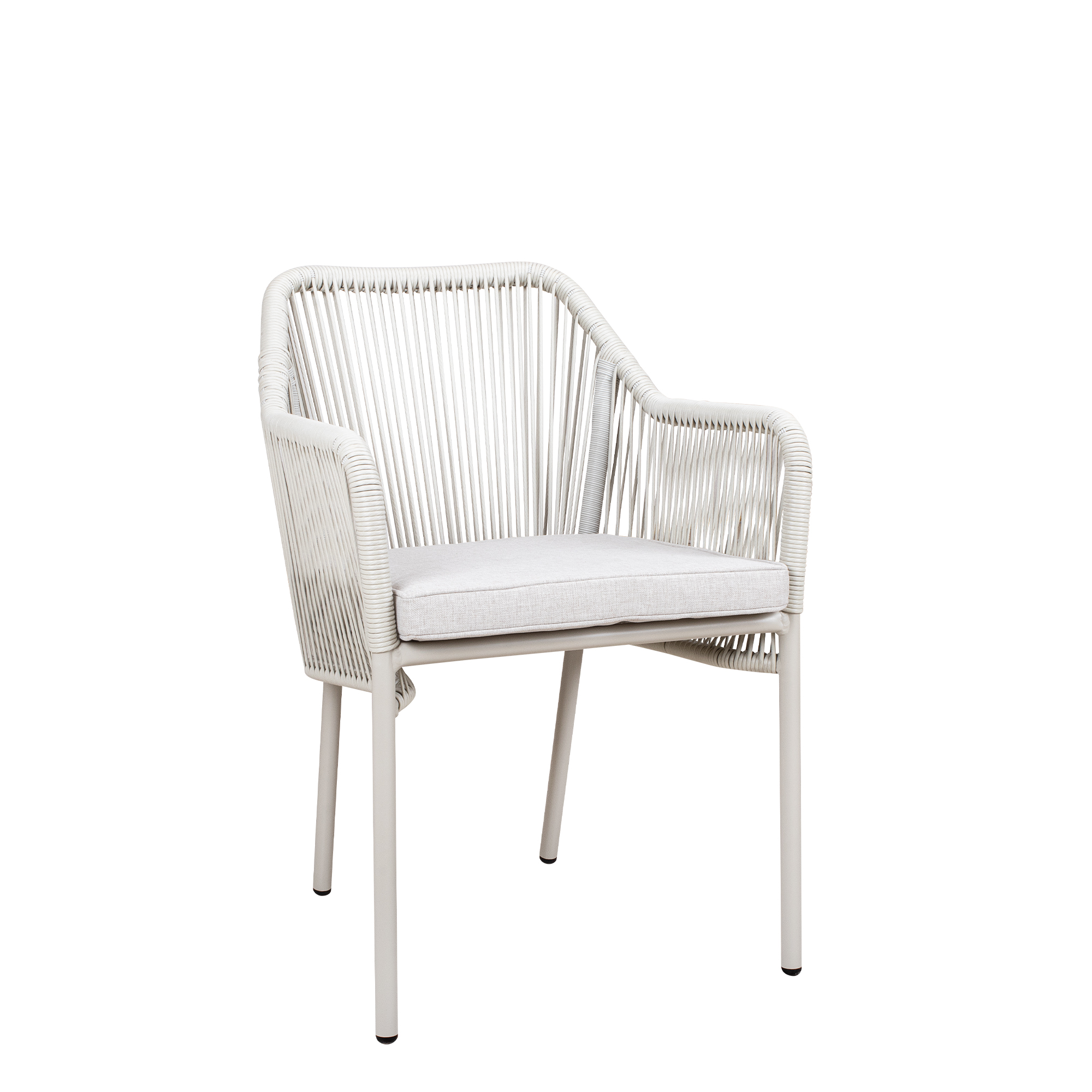 terrassenstuehle_gastronomie_baleris_greige_vorderansicht Baleris Greige Outdoorstuhl mit Armlehnen und Geflecht – Vorderansicht