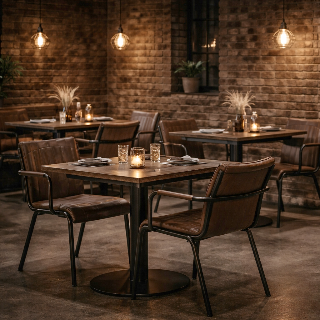 polsterstuhl_monte_carlo_brown_milieubild_restaurant Polsterstuhl mit Armlehne Monte Carlo Brown – Milieubild Restaurant