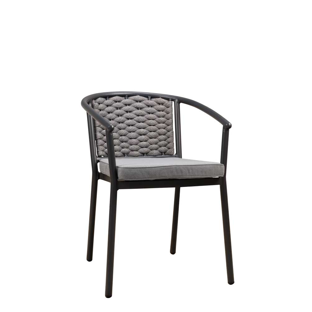 Terrassenstuhl Nea Grey mit Rope-Rückenlehne und Aluminiumgestell für die Gastronomie