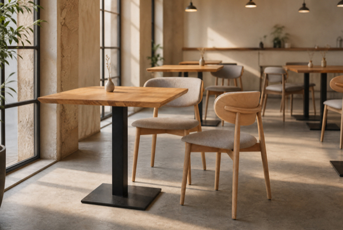 Holztische mit Stühlen im Restaurant