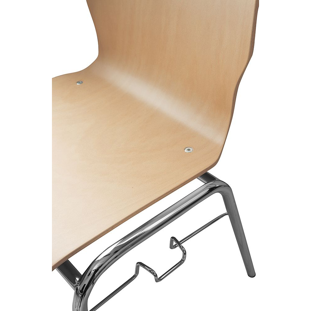 Konferenzstuhl Eruno-200 Buche natur, verchromtem Metallgestell, stapelbar Detailansicht Sitzfläche