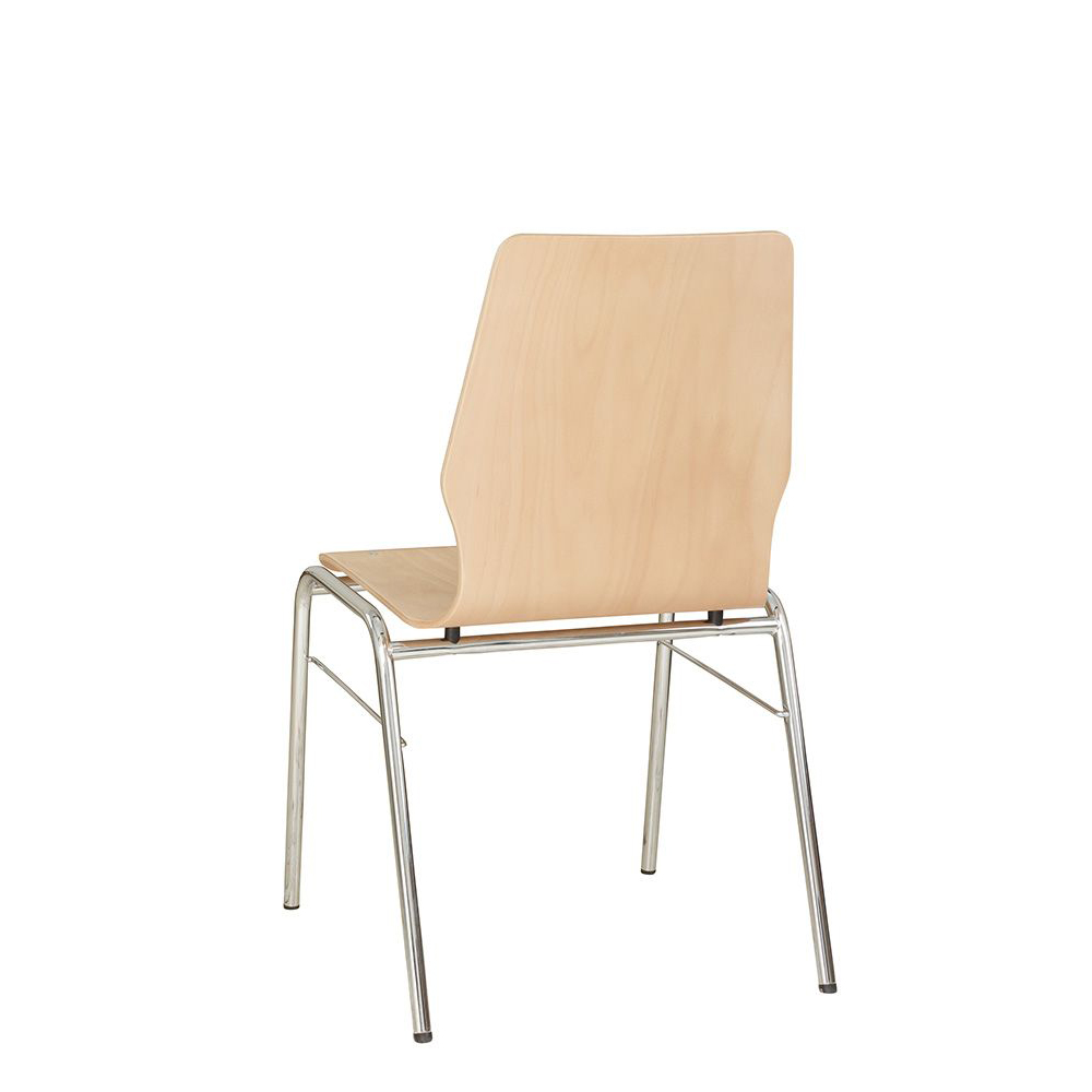 Konferenzstuhl Eruno-200 Buche natur, verchromtem Metallgestell, stapelbar Rückansicht