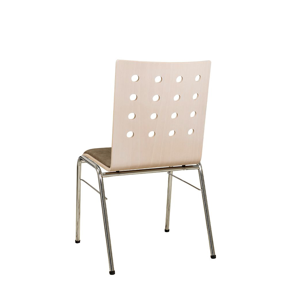 Konferenzstuhl Eruno-510 mit rotem Sitzpolster, verchromtem Metallgestell, stapelbar Beizton: Kastelleiche | Bezug: Bulus 14 Rückansicht