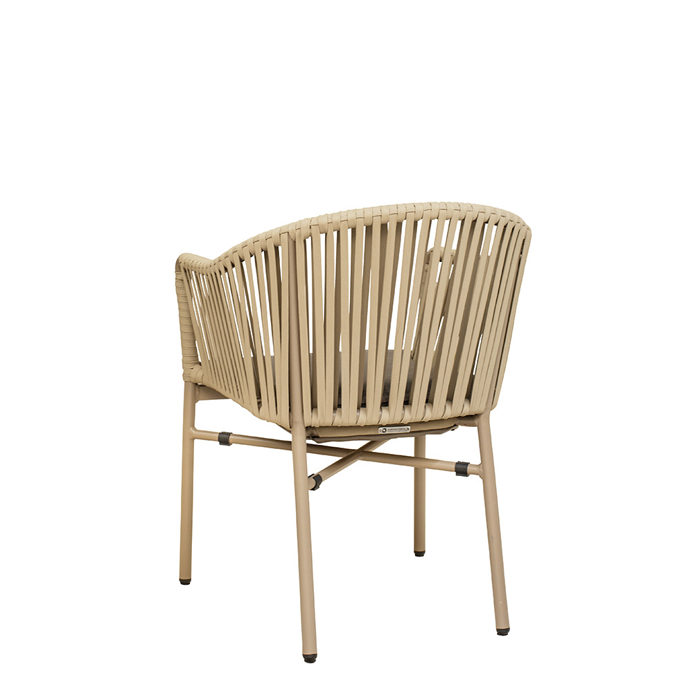 Ramila Macchiato Terrassenstuhl mit beigem Aluminiumgestell und Textilen-Rücken, stapelbar und wetterfest für Gastronomie Rückansicht