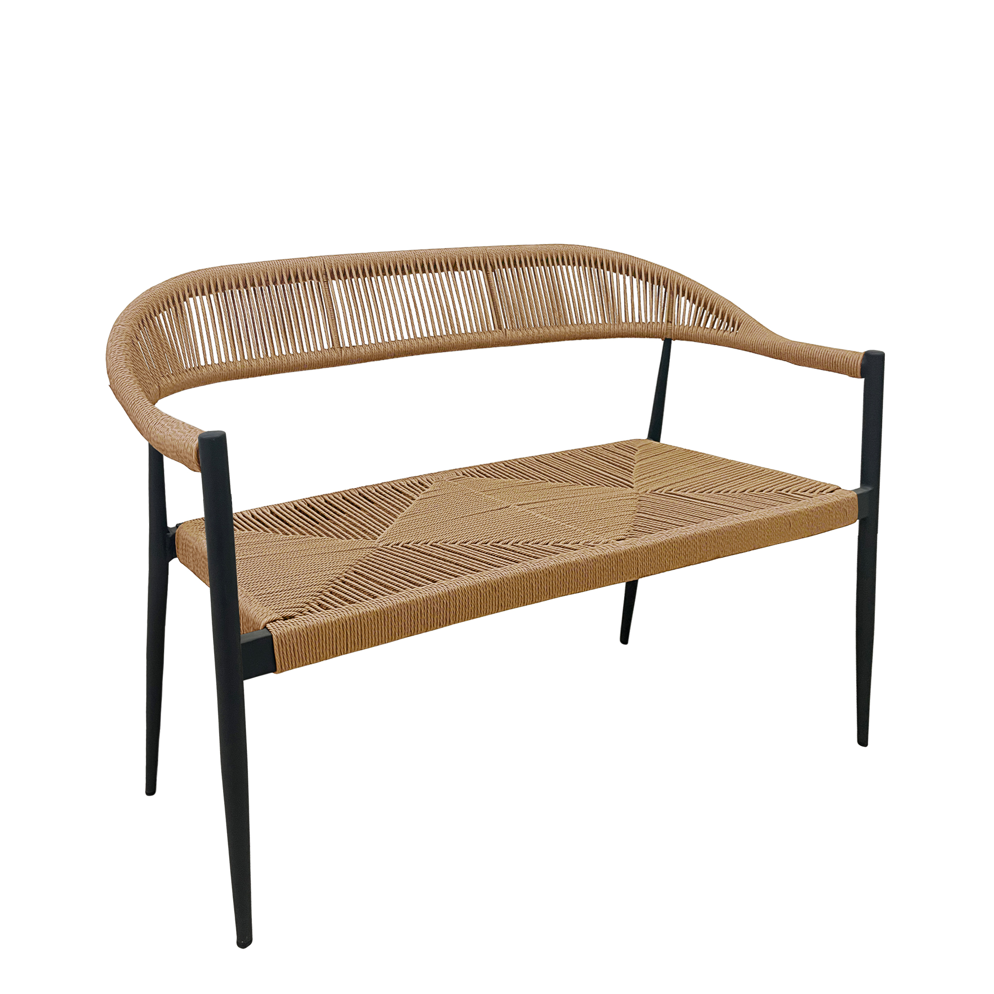 outdoorbank_gastronomie_spidano_x_duo_natural_front Spidano-X Duo Natural Outdoorbank mit Armlehnen und Flechtmuster – Vorderansicht