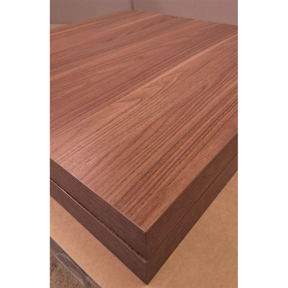 20230227_080108 Melaminharz Tischplatte 50mm 70x70cm Nussbaum hell Sonderposten