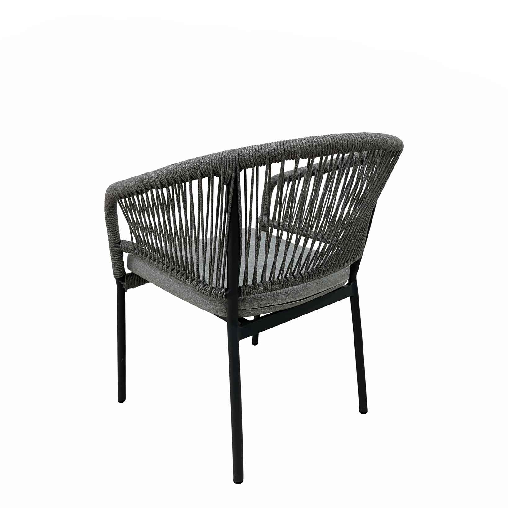 Densa Grey Outdoorstuhl mit Armlehnen, Sitzkissen und Geflecht – Rueckansicht