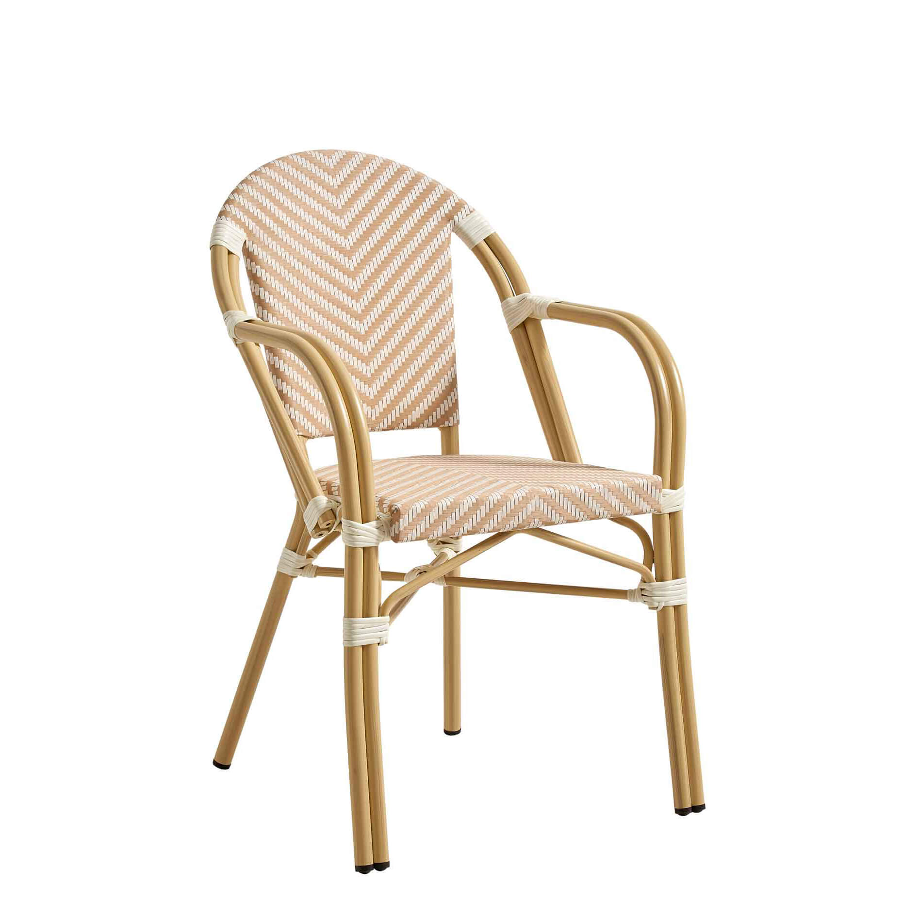 Zypern Arm Cream White Outdoorstuhl mit Armlehnen und Flechtmuster in Rattan-Optik – Vorderansicht