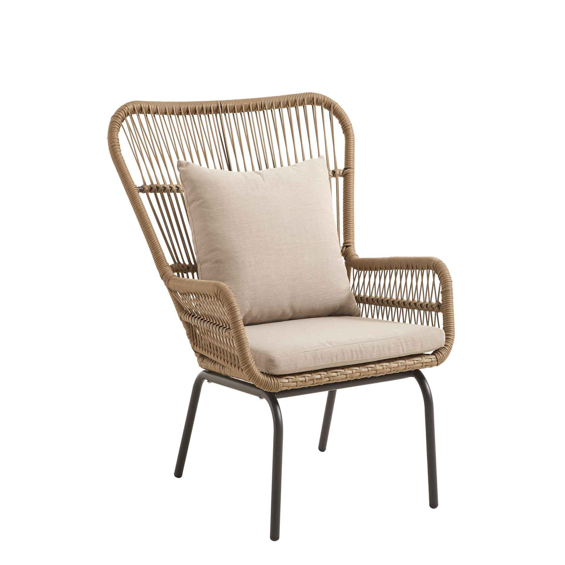 Loungesessel_Calamo_light_grey_vorn Loungesessel Calamo-Arm mit Rattan-Optik und Kissen für den Außenbereich