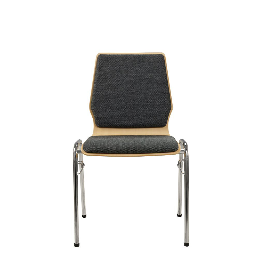 Konferenzstuhl Eruno-220 mit Sitz und Rückenpolster, verchromtem Metallgestell, stapelbar Braun Frontansicht