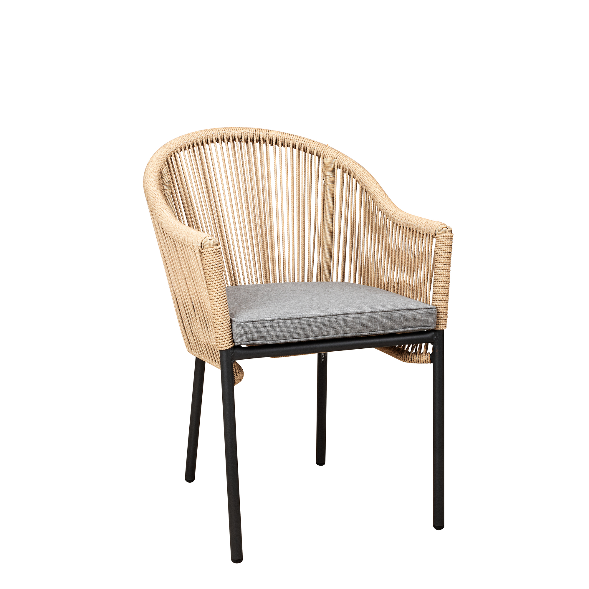 Mona Cream Outdoorstuhl mit Armlehnen und Sitzkissen – Vorderansicht