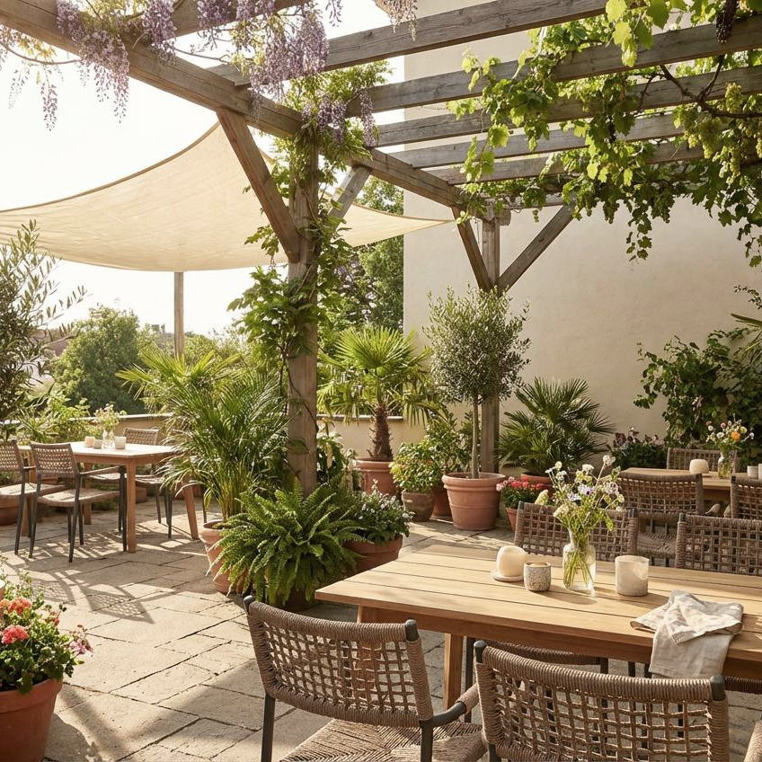 terrassenstuehle_gastronomie_sisson_wheat_detail_milieubild_restaurant Sisson Wheat Outdoorstuhl mit Geflecht – Milieubild Restaurant