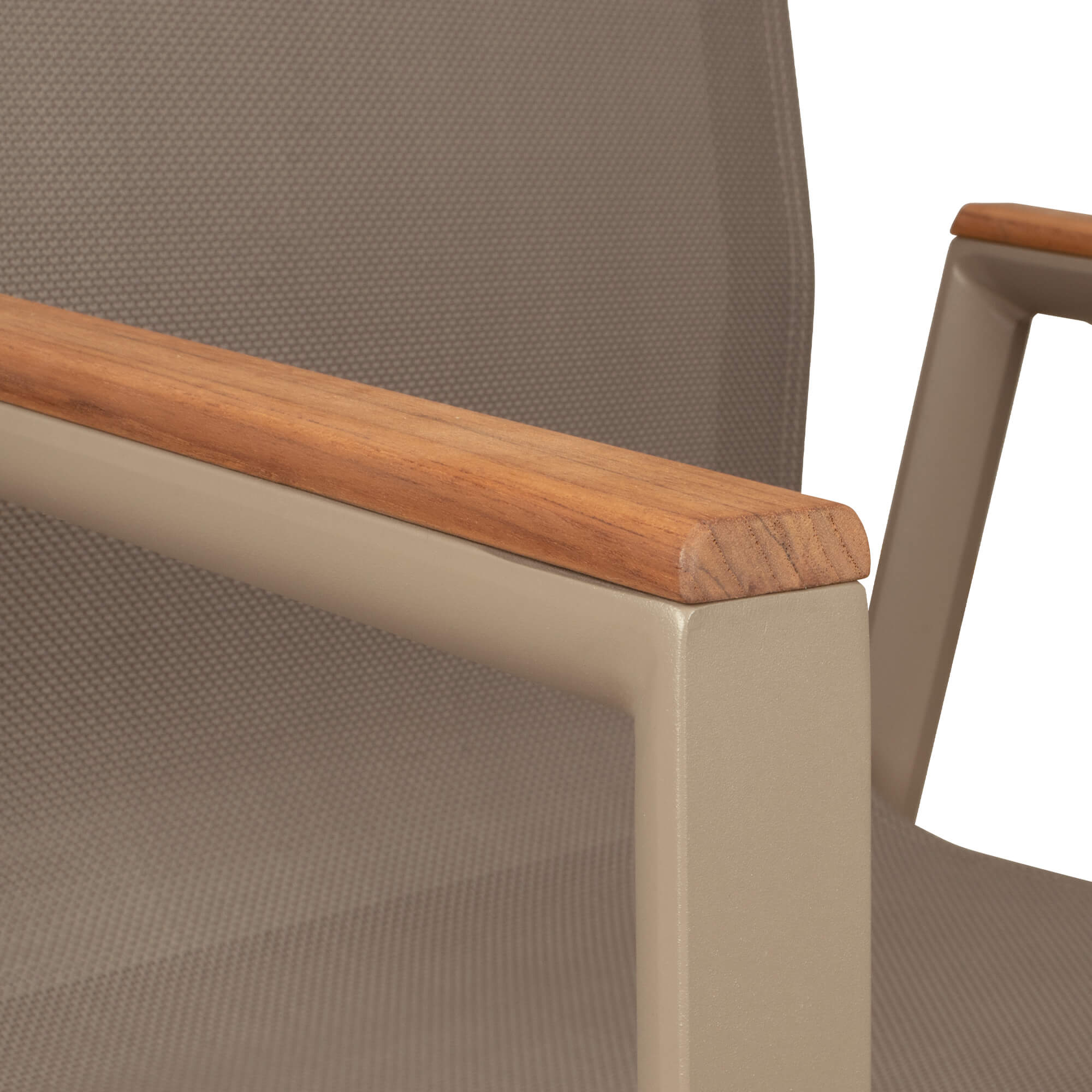 Stramo taupe Outdoorstuhl mit Geflecht – Detail Armlehne