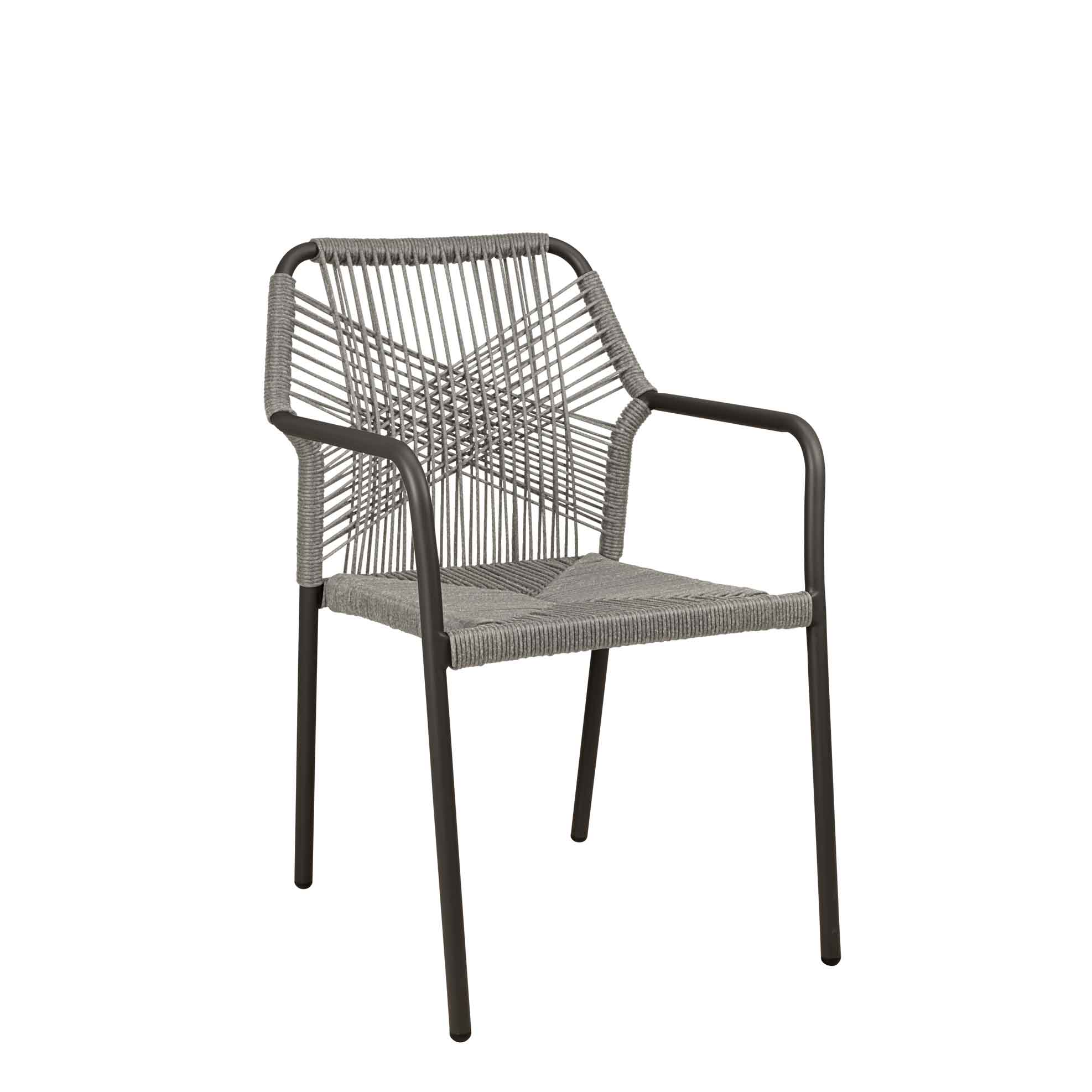 terrassenstuehle_gastronomie_lagunas_silvergrey_vorderansicht Lagunas Silvergrey Outdoorstuhl mit Armlehnen und Geflecht – Vorderansicht