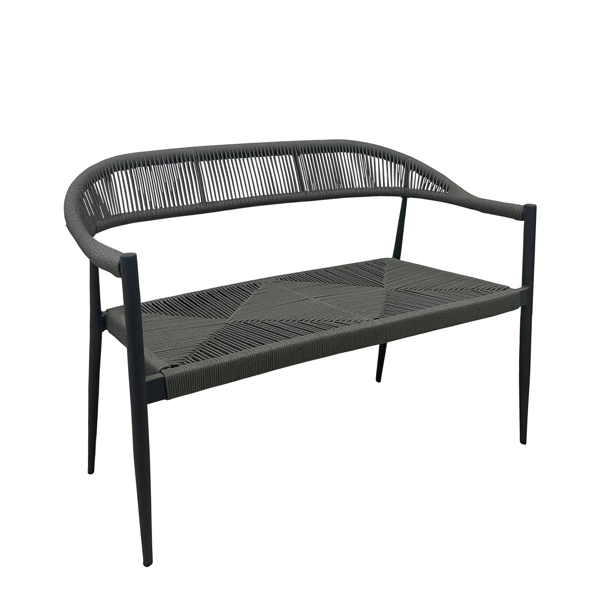 outdoorbank_gastronomie_spidano_x_duo_grey_front Spidano-X Duo Grey Outdoorbank mit Armlehnen und Flechtmuster – Vorderansicht