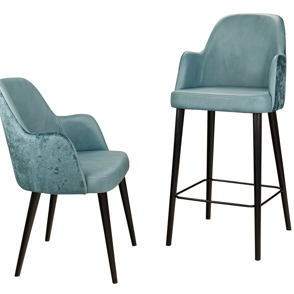 Polsterstuhl Gastronomie Sona-Arm und passender Barhocker Sona-Arm-Bar